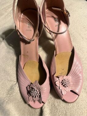 Bakers Viola Pink Floral Peep-Toe Ankle-Strap Heels
